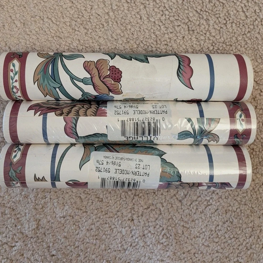Vintage Village Wallpaper Border Jacobean Floral Pomegranate 3 Rolls‎ Lot 23